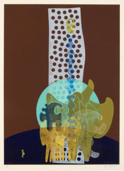 Ervin NEUHAUS (1928-2012) Composition à la grille, 1972 Monotype. Linogravure en...