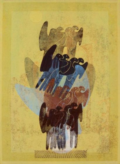 Ervin NEUHAUS (1928-2012) Sans titre, 1972 Monotype. Linogravure en couleurs signée...