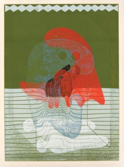 Ervin NEUHAUS (1928-2012) Composition Monotype. Linogravure, signée en bas à droite....