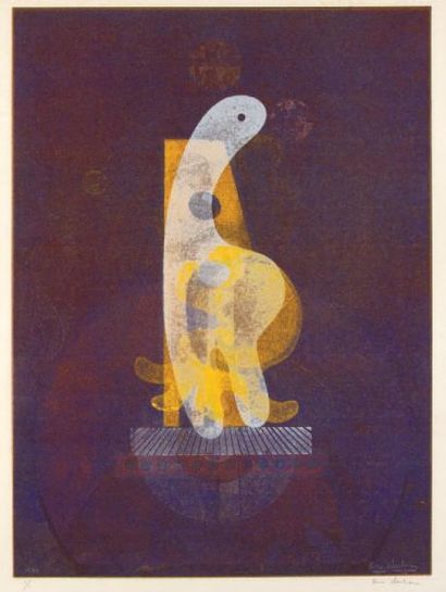 Ervin NEUHAUS (1928-2012) Êtres superposés, 1972 Monotype. Linogravure en couleurs...