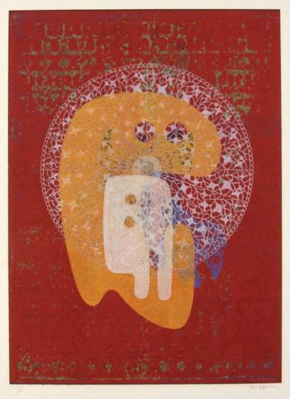 Ervin NEUHAUS (1928-2012) Composition, 1972 Monotype. Linogravure en couleurs signée...