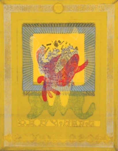 Ervin NEUHAUS (1928-2012) Sans titre Linogravure en couleurs sur toile marouflée...