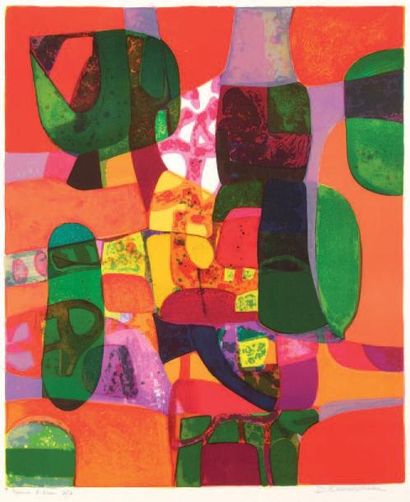 Denise BOURDOUXHE (1925- 1990) La Jacinthe blanche Lithographie en couleurs. 75,5...