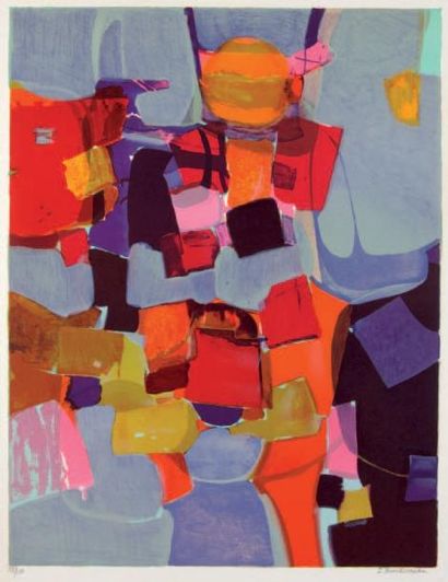 Denise BOURDOUXHE (1925- 1990) La ville flottante Lithographie en couleurs. 76 x...