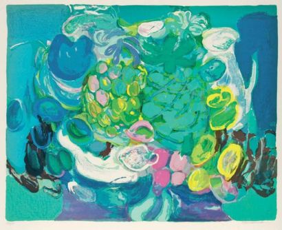 Denise BOURDOUXHE (1925- 1990) Composition aux ananas Lithographie en couleurs. 63...