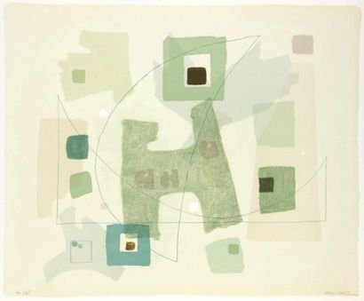 Eugène Roy WITTEN (1920-2004) Composition verte Lithographie en couleurs. 51 x 65...