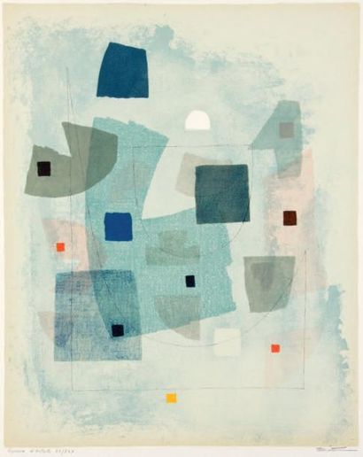 Eugène Roy WITTEN (1920-2004) Composition bleue Lithographie en couleurs. 65 x 50...