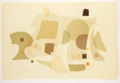 Eugène Roy WITTEN (1920-2004) Composition dorée Lithographie en couleurs. 56 x 76...