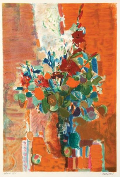 Raoul PRADIER (né en 1929) Bouquet de fleurs Lithographie en couleurs sur papier...