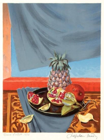 Roger CHAPELAIN MIDY (1904-1992) Ananas au rideau gris Lithographie en couleurs....
