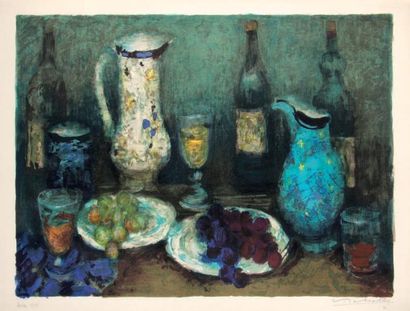 Eugène BABOULENE (1905-1994) Nature morte au pichet bleu Lithographie en couleurs,...