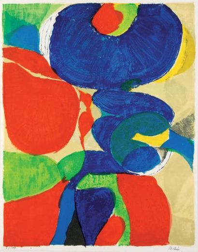 Gustave BOLIN (1920-1999) Composition Lithographie en couleurs, signée en bas à droite...
