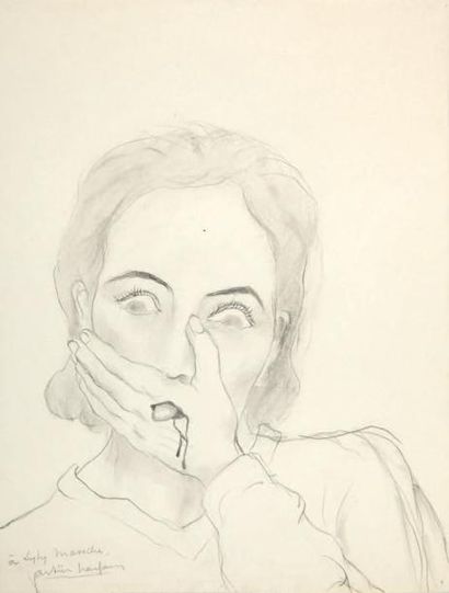 Artür HARFAUX (1906-1995) Portrait de femme surréaliste Mine de plomb sur papier...