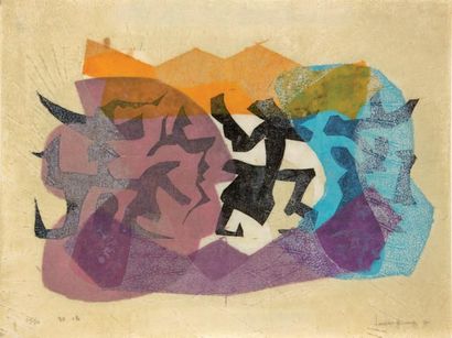 LEE Hang Sung (né en 1919) Le Bosquet, 1975 Bois gravé en couleurs sur papier de...