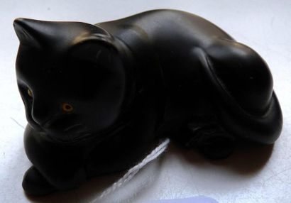 null Figurine en pierre dure noire (obsidienne?) représentant un chat. Hauteur: 4,5...