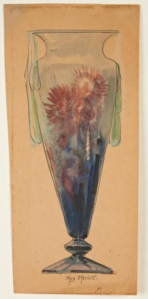 HERBST Auguste Etude pour un vase, circa 1900 Aquarelle et lavis. Signée. 42 x 18...