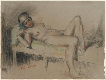 ABLETT William (1877-1936) Nue sur le sofa Dessin au fusain. Signé en bas à gauche....