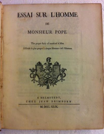 POPE Alexander Essai sur l'homme de monsieur Pope. A Helmstedt, chez Jean Drimborn,...