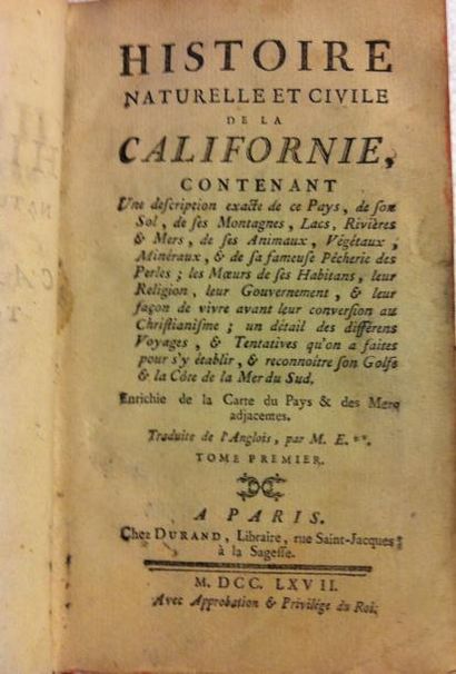(VENEGAS Miguel.) Histoire naturelle et civile de la Californie. A Paris, chez Durand,...