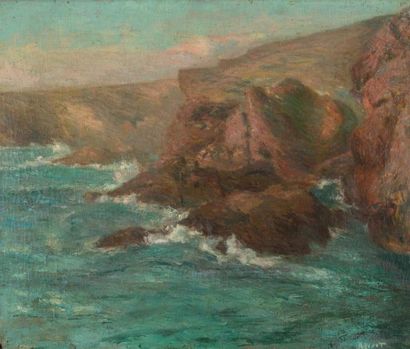 Henry MORET (1856-1913) Falaise Huile sur toile, signée en bas à droite. 46 x 55...