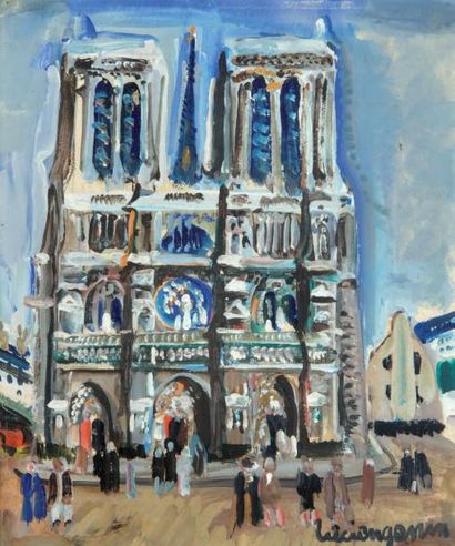 Lucien GENIN (1894-1953) Notre Dame Gouache sur papier, signé en bas à droite. 26...