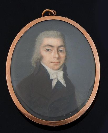 Antoine Joseph HELANT (1752- après 1819) Portrait de jeune homme à la redingote brune...