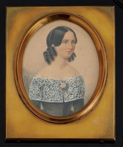 Josef KRIEHBER Vienne (14/12/ 1801- 30/5/1876) Portrait de jeune fille en robe de...