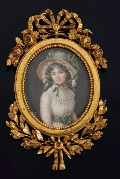 ECOLE FRANÇAISE du XIX° d'après Louis David Portrait de Madame Seriziat Miniature...