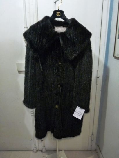 Agnes GERCAULT 9/10ème en Vison dark tricoté, grand col et taille coulissés, simple...