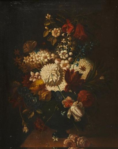 Ecole Italienne du XIXème siècle Bouquet de fleurs Toile 84 x 63 cm