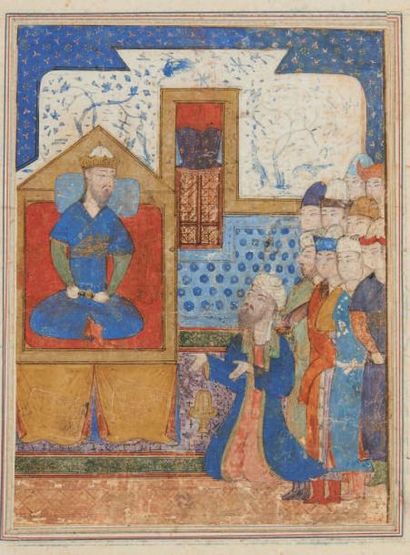 null Dignitaire implorant un roi sur son trône, Iran XVème siècle Gouache polychrome...