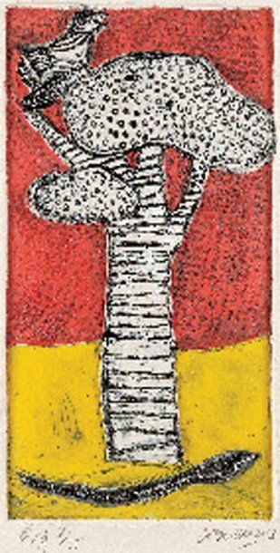 Corneille (Né en 1922) Oiseau et serpent, 2003. Aquagravure en couleurs, signée et...