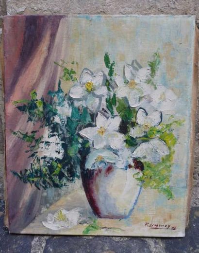 null Huile sur toile "Vase fleuri" signé en bas à droite "P. LIMCUSY HG". 46 x 38...