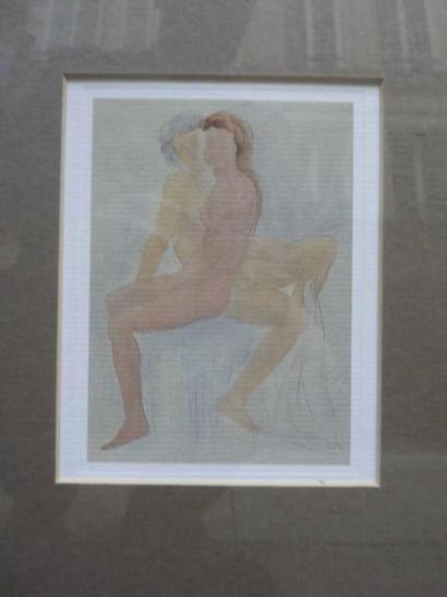 null Aquarelle "Deux femmes nues" signé en bas à droite. 12,5 x 9,5 cm