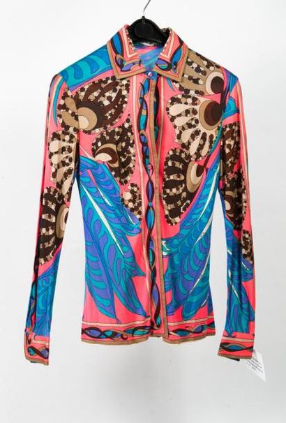 Emilio PUCCI Chemise en jersey de soie imprimé à motifs psychédéliques multicolores,...