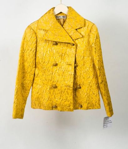 Phillipe VENET Haute couture circa 1960 Veste en soie et lamé brochés jaune, or,...