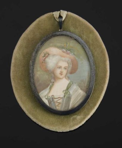 COSWAY (d'après) Portrait de la Comtesse de Portsmouth. MINIATURE ovale sur ivoire....