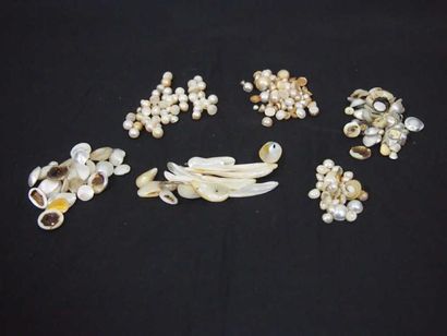 null LOTde six boites contenant des PERLES, demi-perles et nacre