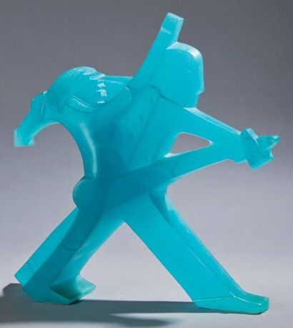 Dan DAILEY (né en 1947) & DAUM Les danseurs. Sculpture en pâte de verre vert émeraude....