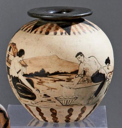 Etienne VILOTTE (1881-1957) & CIBOURE (Manufacture de) Vase sphérique en grès à col...