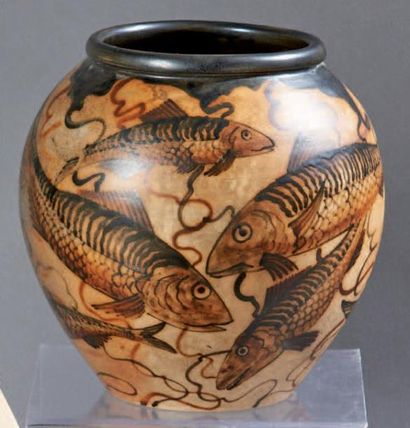 Etienne VILOTTE (1881-1957) & CIBOURE (Manufacture de) Vase sphérique en grès à décor...