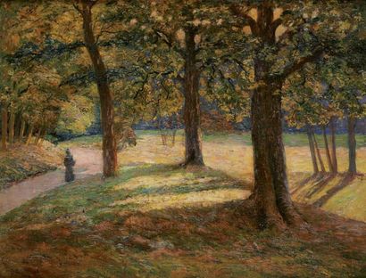 BRAQUAVAL LOUIS (1860-1919) Promenade en forêt Huile sur toile, signée en bas à gauche....