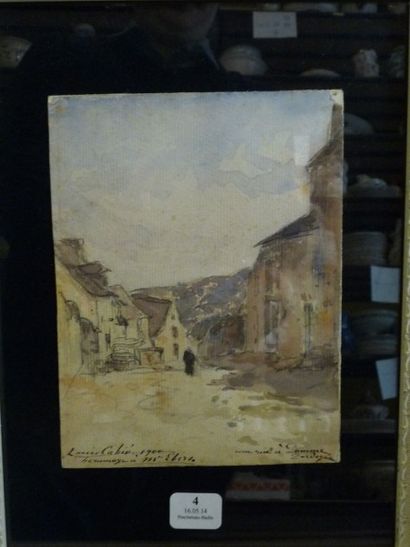 CABIE Louis Alexandre (1854-1939) Une rue à Domme, Dordogne, 1900 Mine de plomb et...