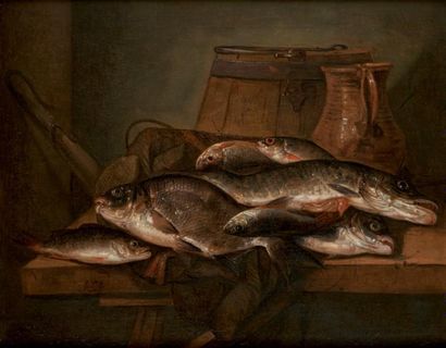 Abraham van CALRAET (Dordrecht 1642 - 1722) Etalage de poissons Toile 58 x 72,5 cm...