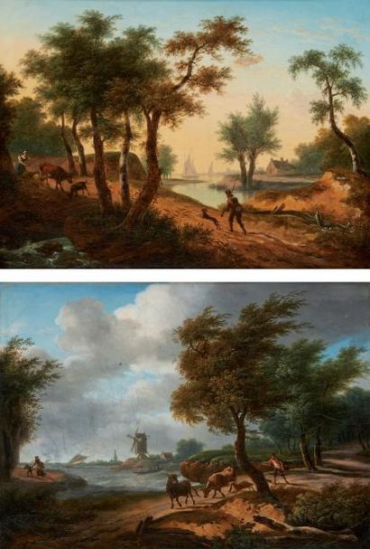 Frans SWAGERS (Utrecht 1756 - Paris 1836) Coup de vent avec un berger et son troupeau...