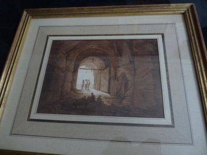 Marius GRANET (Aix en Provence 1775 - 1849) Promeneurs dans l'entrée d'un château...