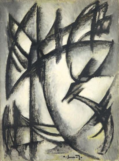 Alex SMADJA (1897-1977) Composition Huile sur toile, signée en bas au milieu. Contresignée...