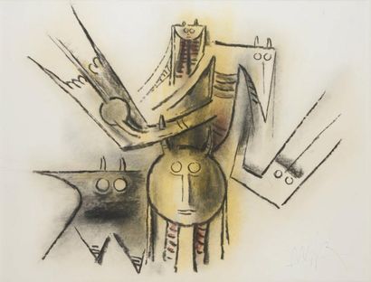 Wilfredo LAM (1902-1982) Composition Pastel sur papier, signé en bas à droite. 54,5...