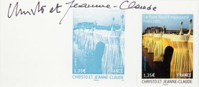 Christo (Né en 1935) Pont neuf empaqueté Timbre collé sur papier sérigraphié, signé...