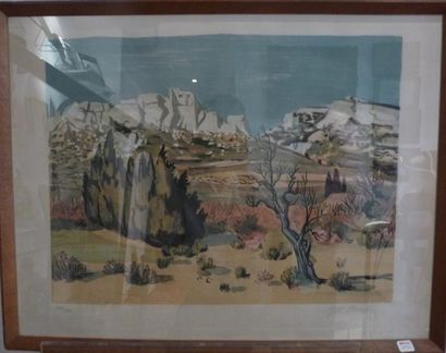 Yves BRAYER (1907-1990) Paysage de Provence Lithographie en couleurs, signée en bas...